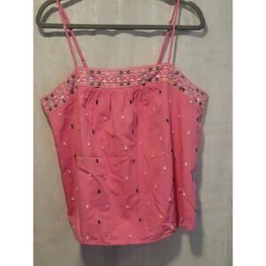 Crown & Ivy XL Pink Embroidered Polka Don Tank Top Coastal‎ Boho Prairie Flowy